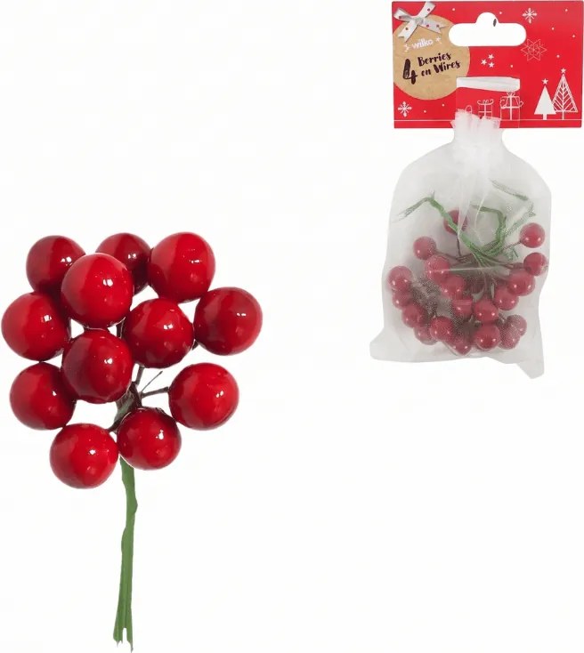 Karácsonyi dekoráció dróton BERRIES 9 cm, piros