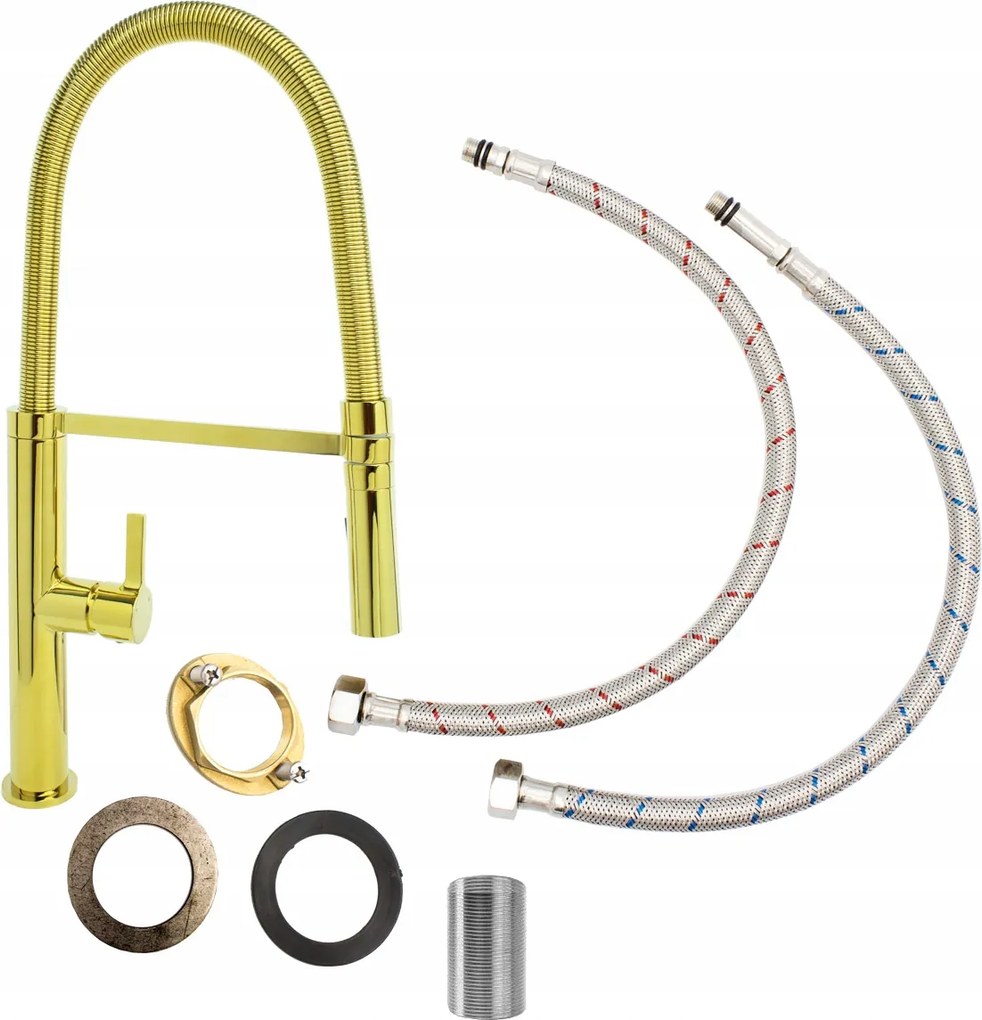 Konyhai Mosogató Csaptelep Full Kihúzható Kifolyócsővel Arany