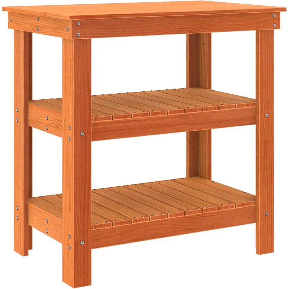 vidaXL Munkapad polcokkal Faggyú barna 78,5 x 50 x 80 cm Tömör fenyőfa