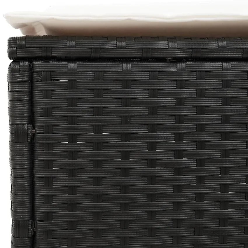 fekete polyrattan napozóágy asztallal és párnával