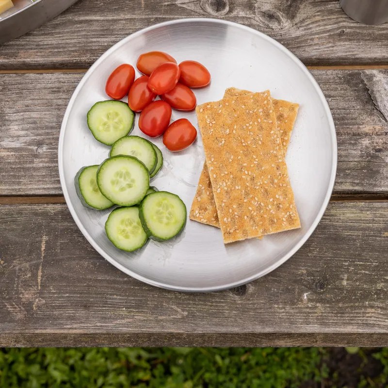 Rozsdamentes acél tányér, kínáló tálca, 23 cm átmérőjű