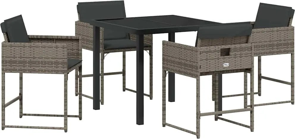 vidaXL Kert étkező szett 5 pcs Szürke polirattan