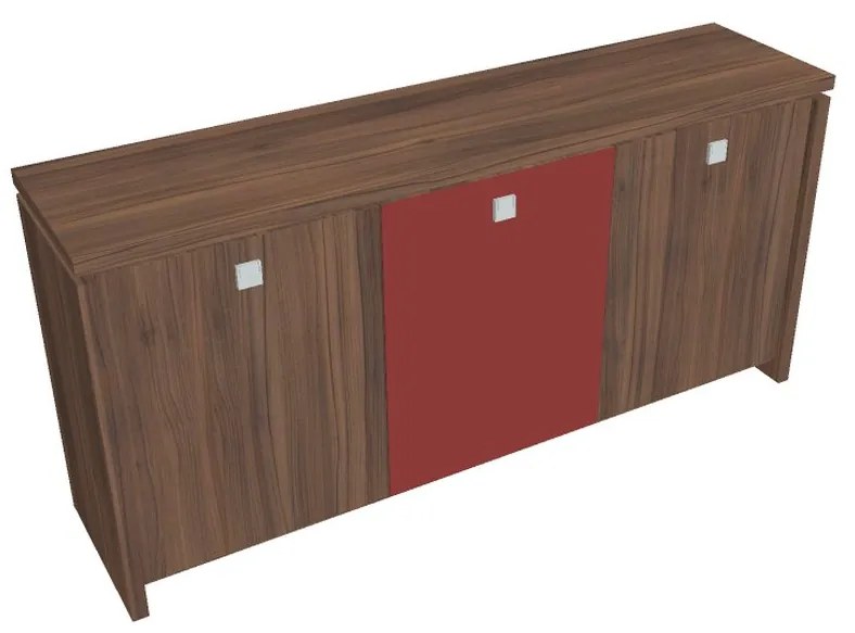 Verno alacsony szekrény 188 x 46 x 90 cm, kombinált ajtó, dió / piros