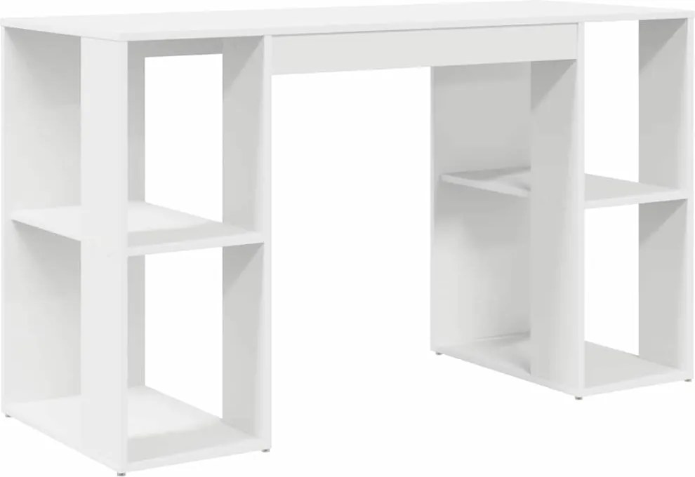 vidaXL Asztal polcokkal tárolóval Fehér 130 x 50.5 x 75 cm Faanyag