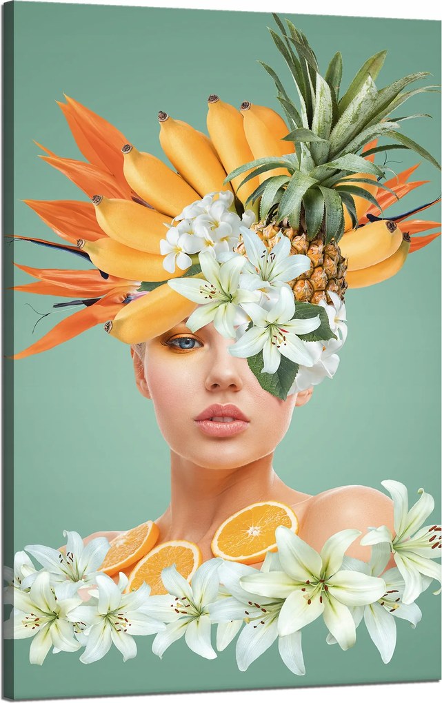 Vászonkép Virágos korona Gyönyörű nő 50x80 cm Ideális ajándék