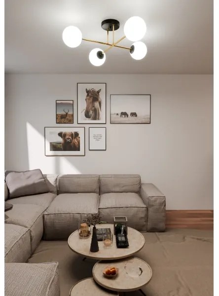 Csillár rúdon MAGNUM 4xE14/10W/230V fehér/arany/fekete