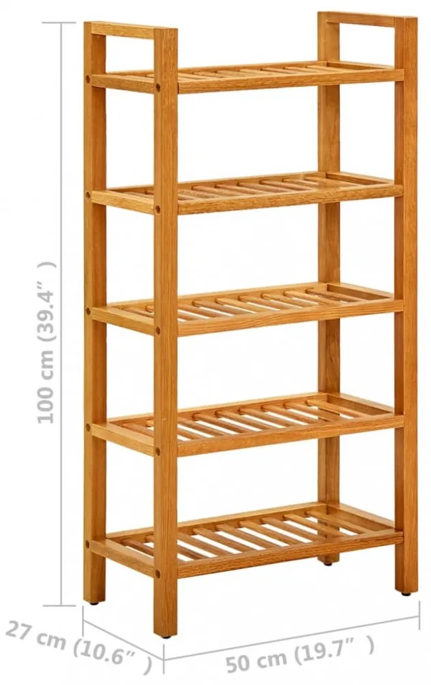 tömör tölgyfa cipőtartó 5 polccal 50 x 27 x 100 cm