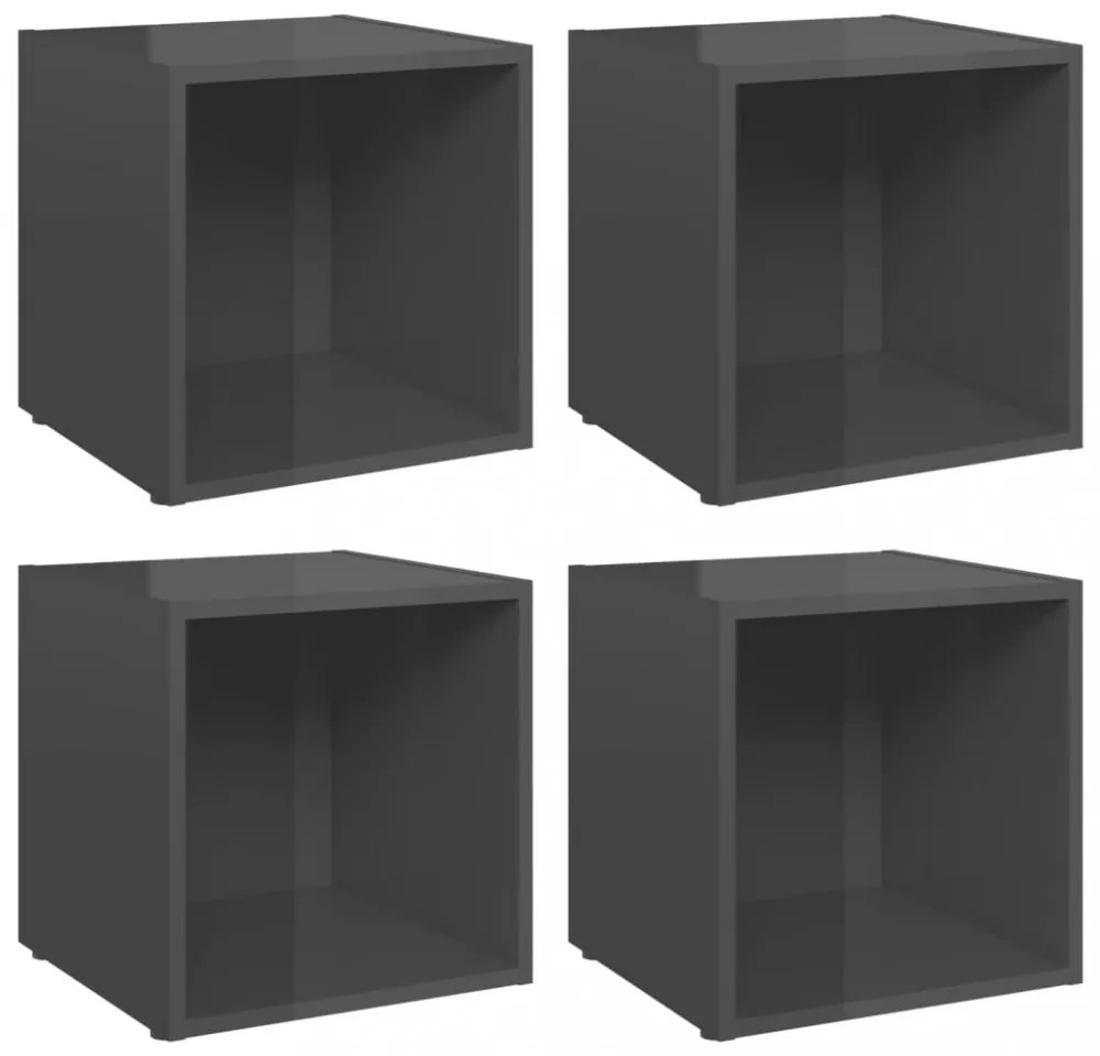 4 db magasfényű szürke szerelt fa TV-szekrény 37 x 35 x 37 cm