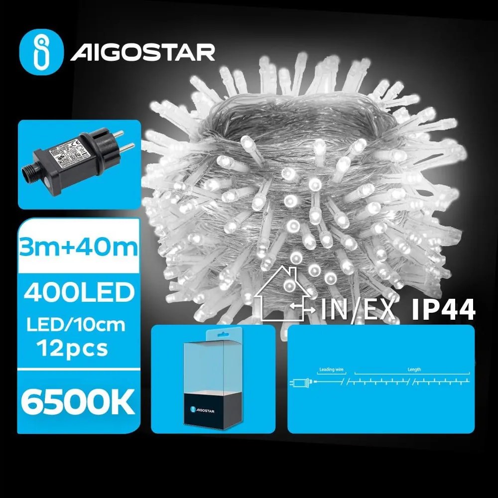 Aigostar - LED kültéri karácsonyi fényfüzér 400xLED/8 funkció 43m IP44 hideg fehér