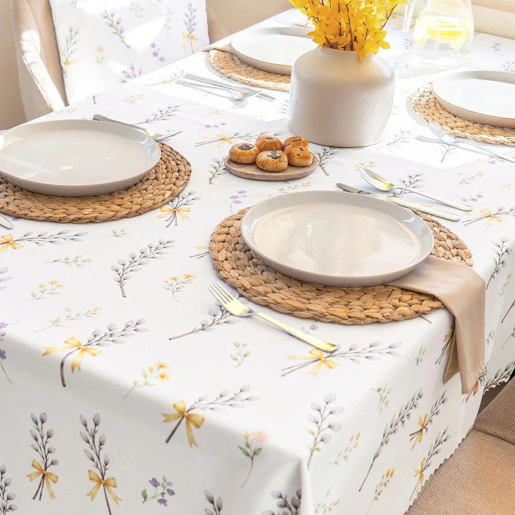 Goldea tavaszi szögletes teflonos asztalterítő - barka mintás 100 x 100 cm