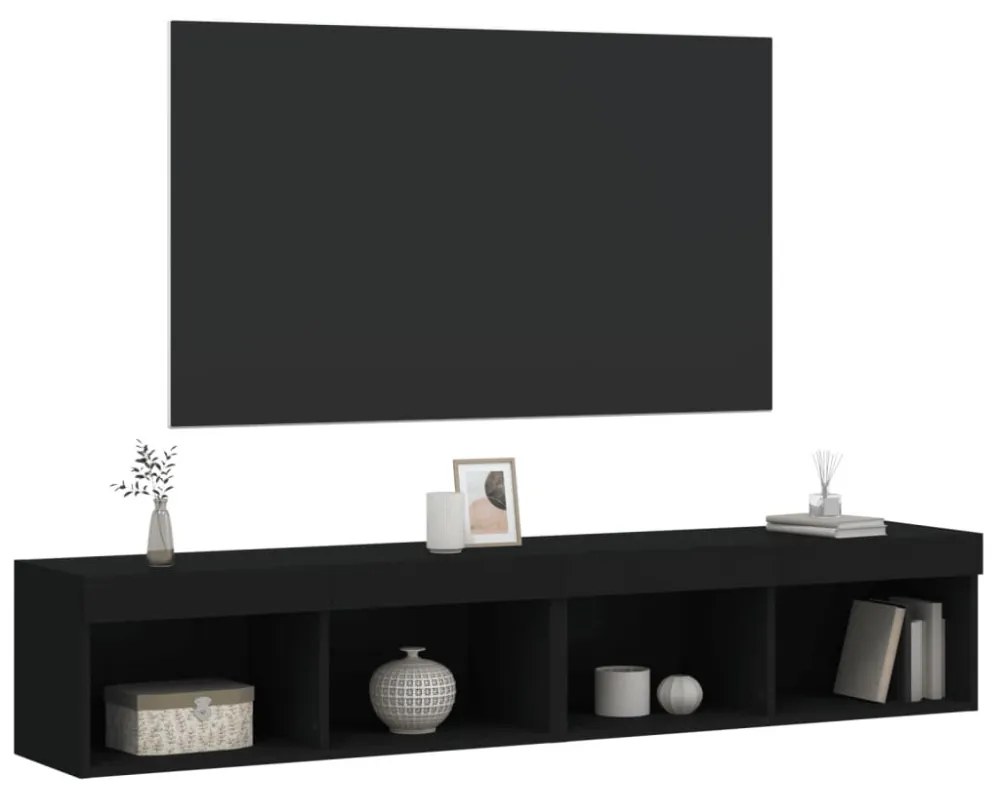 2 db fekete TV-szekrény LED-világítással 80x30x30 cm