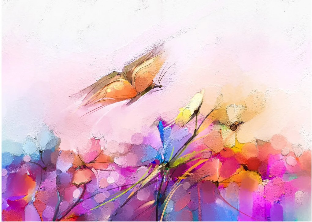 Kép - pillangó a virág felett, absztrakció (üvegen) (70x50 cm)