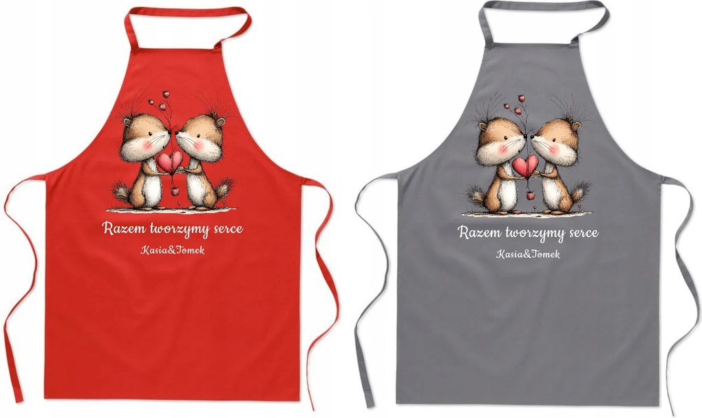 Konyhai kötény pároknak Valentin napi ajándék Aranyos mókusok Név