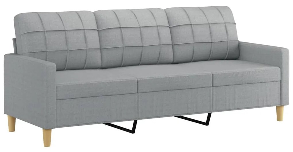 vidaXL 3 személyes világosszürke szövet kanapé díszpárnákkal 180 cm