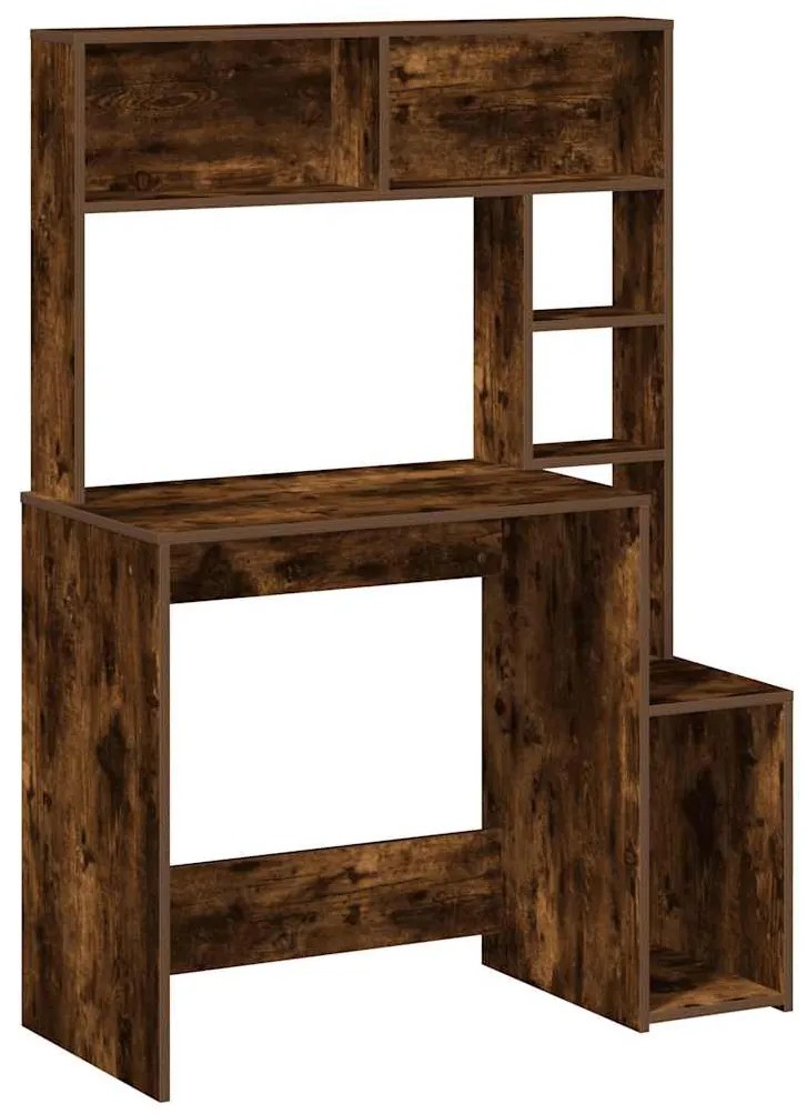 vidaXL füstös tölgy szerelt fa íróasztal polcokkal 100x45x140 cm