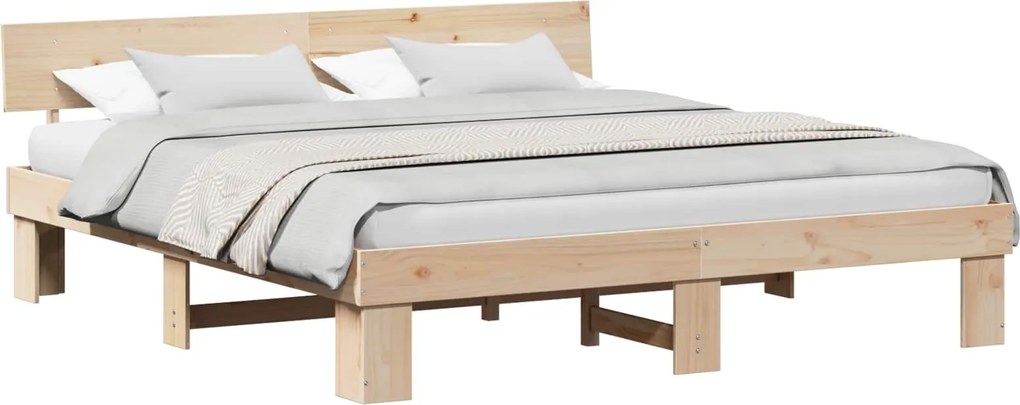 vidaXL Ágykeret fejtámlával Barna 200 x 200 cm Tömör fenyőfa