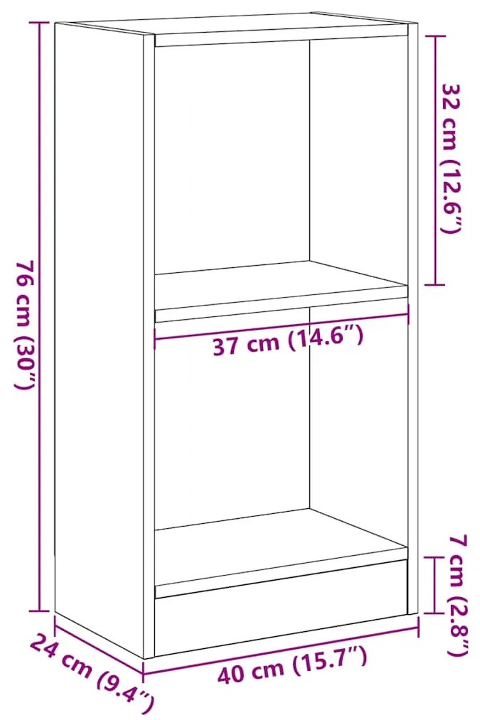 fekete tölgy szerelt fa könyvespolc 40x24x76 cm