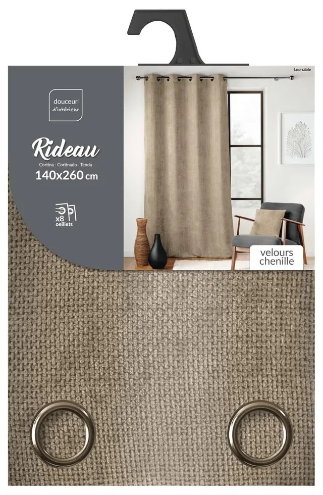 Világosbarna zsenília függöny 140x260 cm Leo – douceur d'intérieur