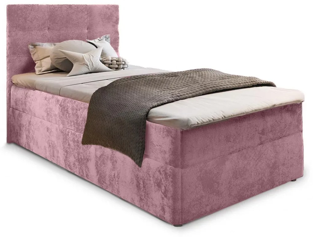 Kárpitozott boxspring ágy GLORIEN VELVET 90x200 cm rózsaszín Matrac: Bonell rugós matrac