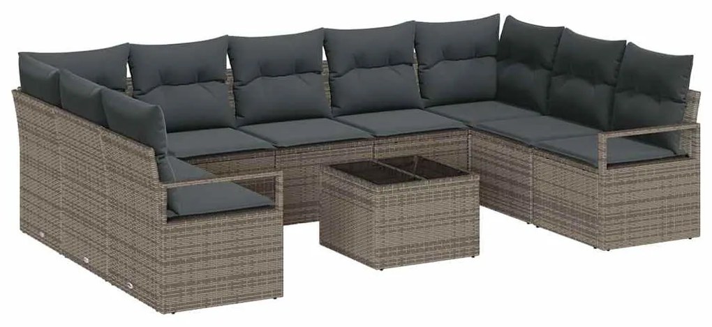 Kanapé Szett párnával 10 pcs Szürke polirattan