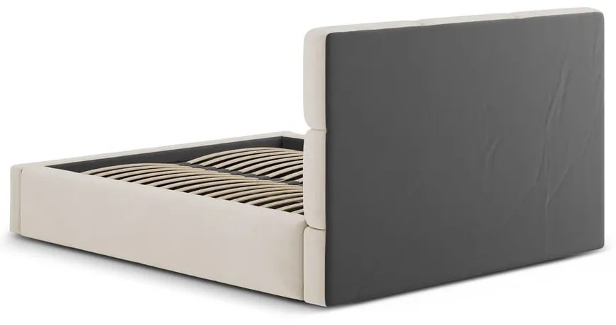 Bézs kárpitozott ágyneműtartós franciaágy ágyráccsal 200x200 cm Libera – Windsor &amp; Co Sofas