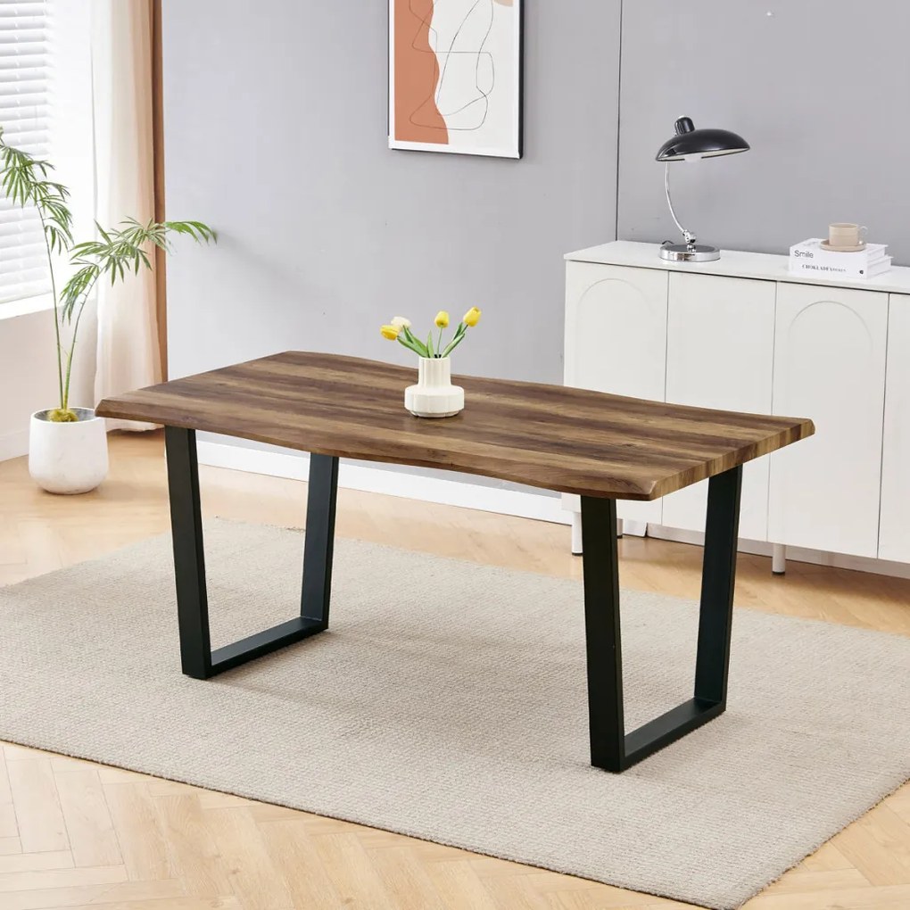 Masă de sufragerie, 160x90x75 cm, blat MDF, decor lemn vechi, picioare metalice in forma de U