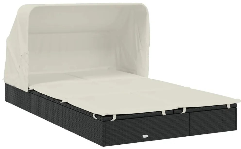 2 személyes fekete polyrattan napágy tetővel 213 x 118 x 97 cm
