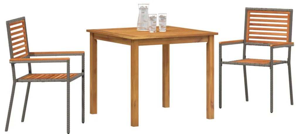 3 részes kerti étkezőszett Szürke Polyrattan Akác