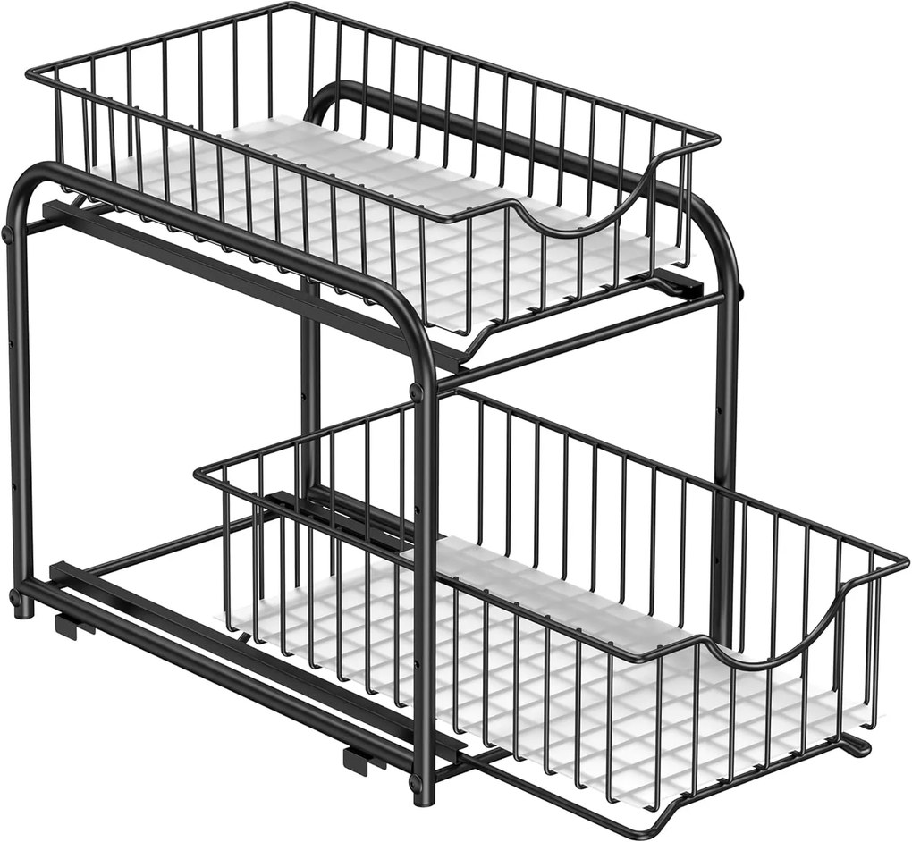 VASHOME konyhai rendező, 2 szintes egymásra helyezhető mosogató alatti rendszerező, fekete, 36x21x25-31cm