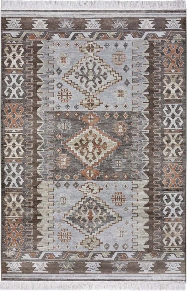 Szőnyeg 95x140 nappaliba,hagyományos klasszikus minta barna-szürke