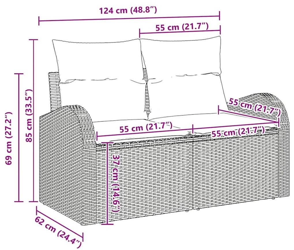 Kerti Kanapé Szett 6 pcs Bézs 55 x 55 x 37 cm Poli rattan