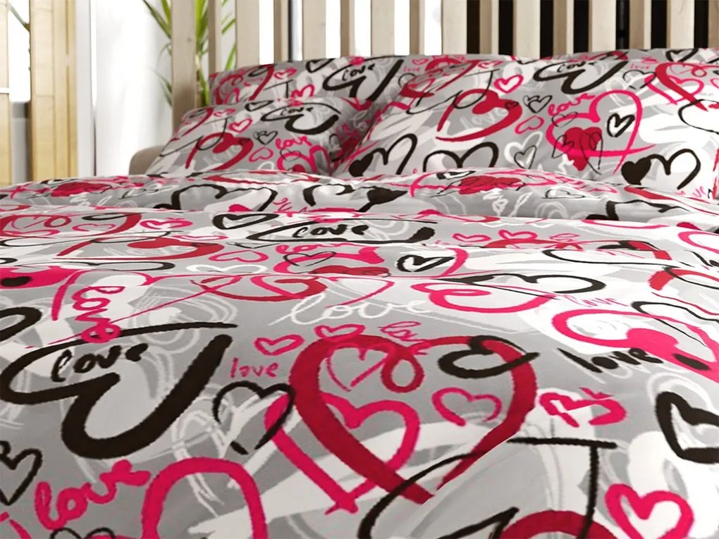 Polipamut ágyneműhuzat STREET LOVE POLY szürke Ágyneműhuzat mérete: 70 x 90 cm | 140 x 200 cm