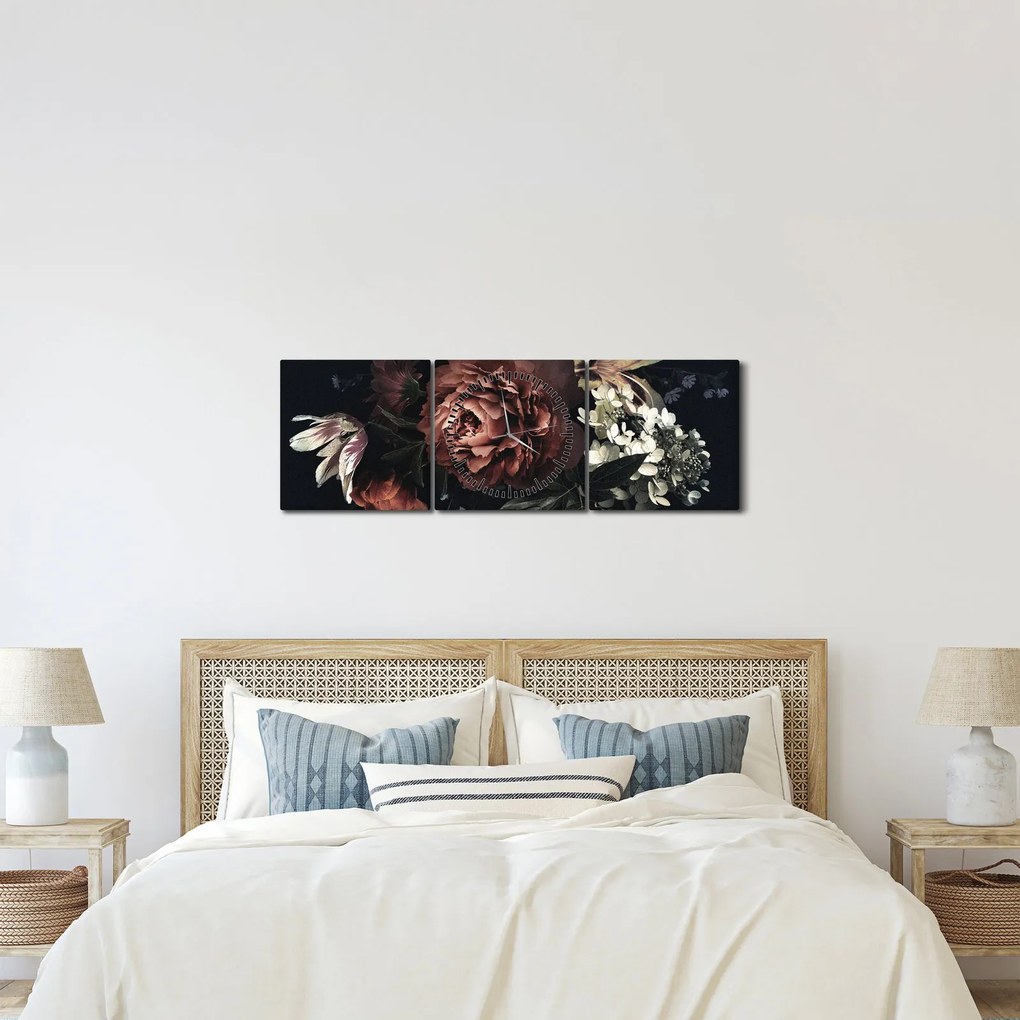 Kép - sötét virágok (órával) (90x30 cm)