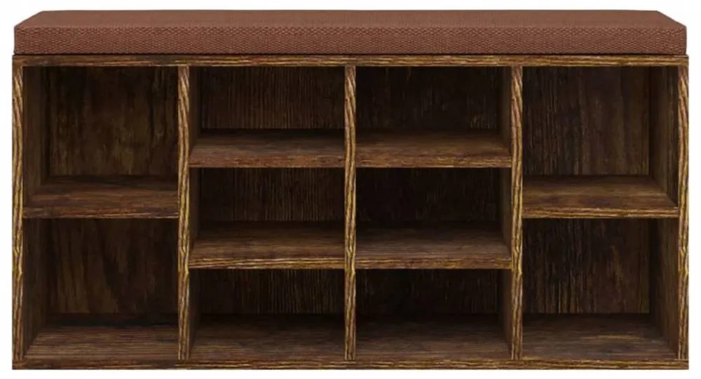 Füstös tölgyszínű szerelt fa cipőtároló pad 103x30x48 cm