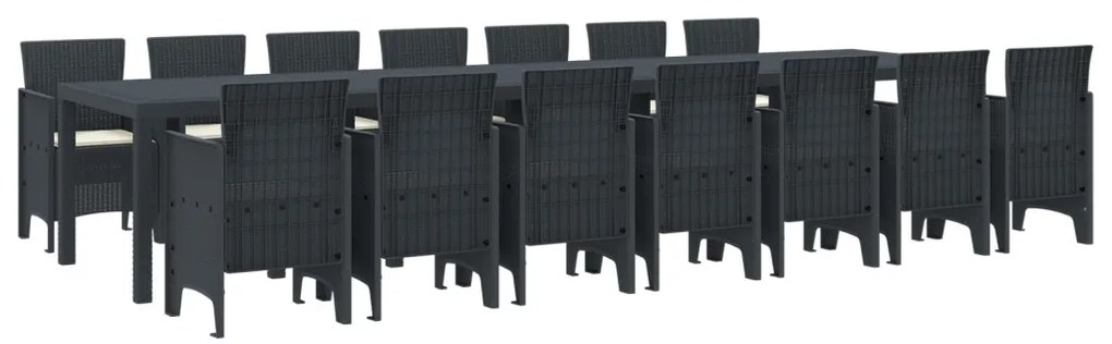 15 darabos kerti étkező szett párnákkal, antracit poly rattan