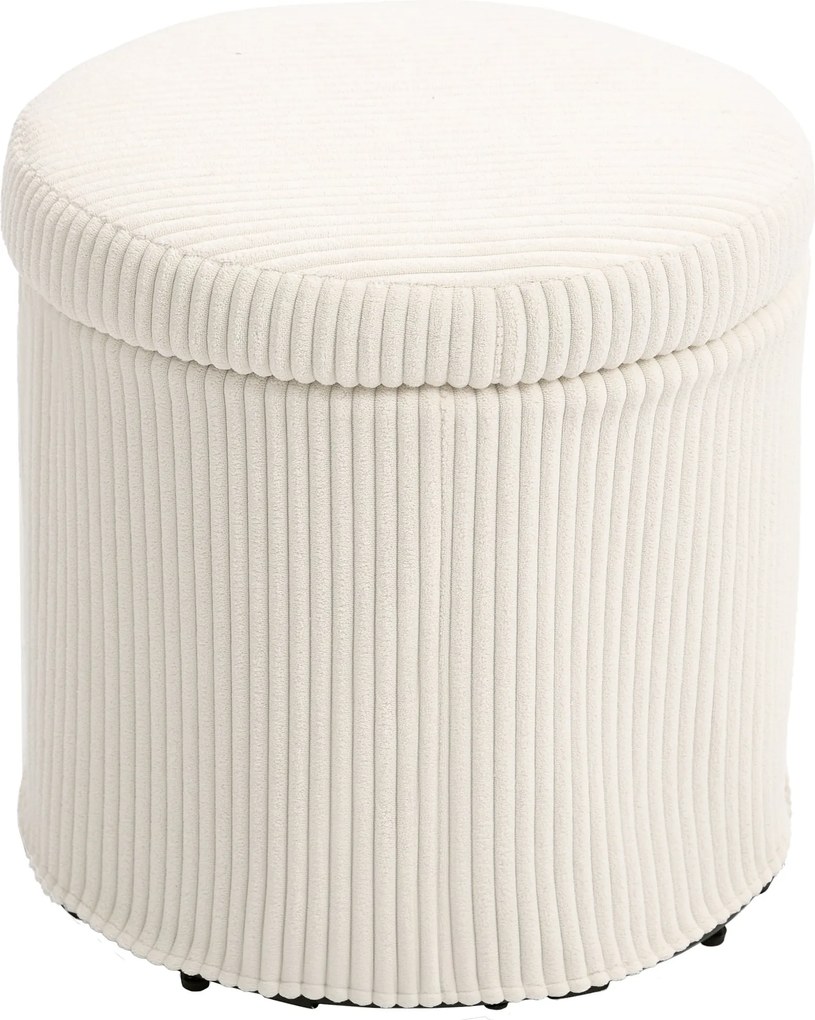 HOMCOM Kerek Tároló Puff Puff Kárpitozott Bársonyos Üléssel Levehető Fedéllel Előszobába, Hálószobába, Nappaliba Ø40x41 cm Beige | Aosom