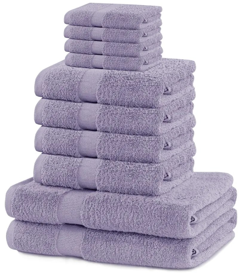 Levendula színű frottír pamut törölköző és fürdőlepedő készlet 10 db-os Marina – Restilo