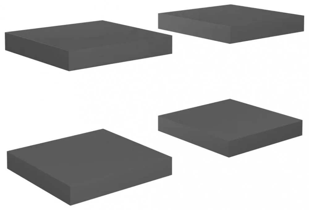 4 db magasfényű szürke MDF lebegő fali polc 23 x 23,5 x 3,8 cm