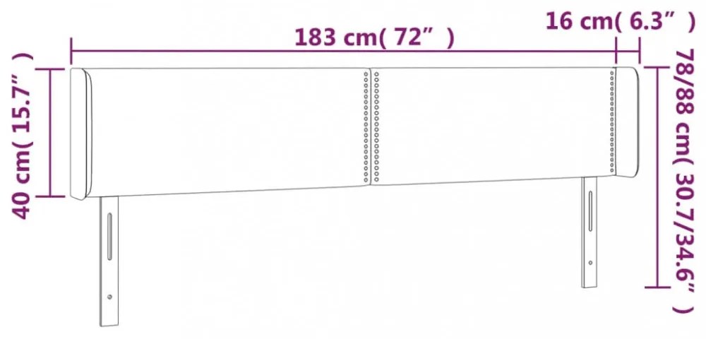 fekete műbőr LED-es fejtámla 183 x 16 x 78/88 cm