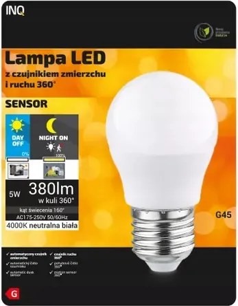 Led Izzó Mozgás- És Szürkületérzékelővel E27 5W