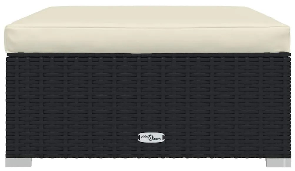 Fekete polyrattan kerti lábtartó párnával 70 x 70 x 30 cm