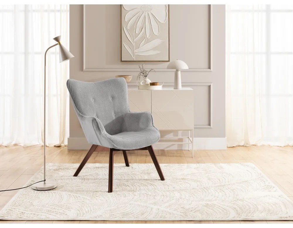 Szürke kordbársony fotel lábtartóval Niko – Ropez