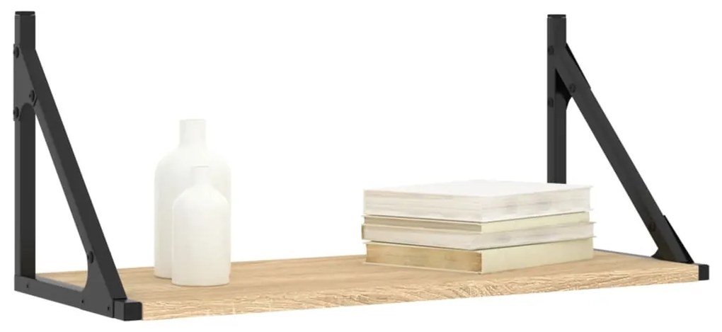 2 db sonoma tölgy színű szerelt fa fali polc 60 x 25 x 25,5 cm
