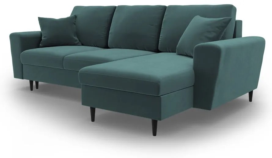 Petróleum színű bársony kinyitható tárolóhelyes sarokkanapé Kyoto – Cosmopolitan Design