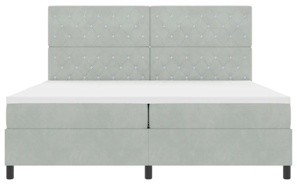 Boxspring Ágy Matraccal & LED Fény Világosszürke 200x200 cm Bársony