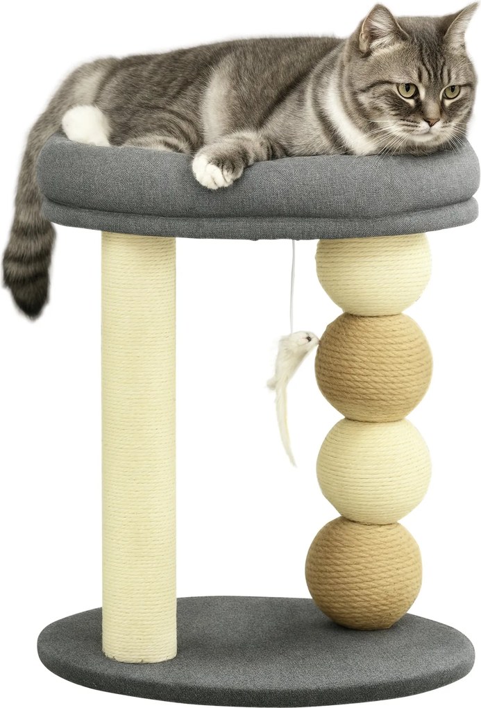 PawHut Macskakaparó Fa - Kis Macska Torony Tevékenységi Központ Kiscicák Számára Fészekkel, 4 Labdával és Zsineges Oszloppal, Terhelhetőség: 15 kg, Ø4