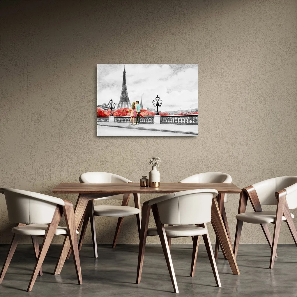 Kép - szerelmesek Párizsban (üvegen) (70x50 cm)