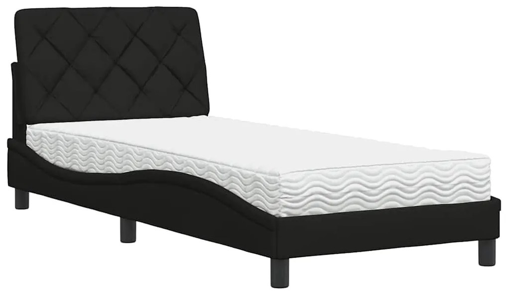 fekete szövet ágy matraccal 80x200 cm