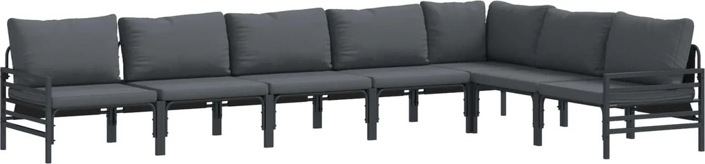 vidaXL Kerti Kanapé Szett párnával 7 pcs Fekete Acél