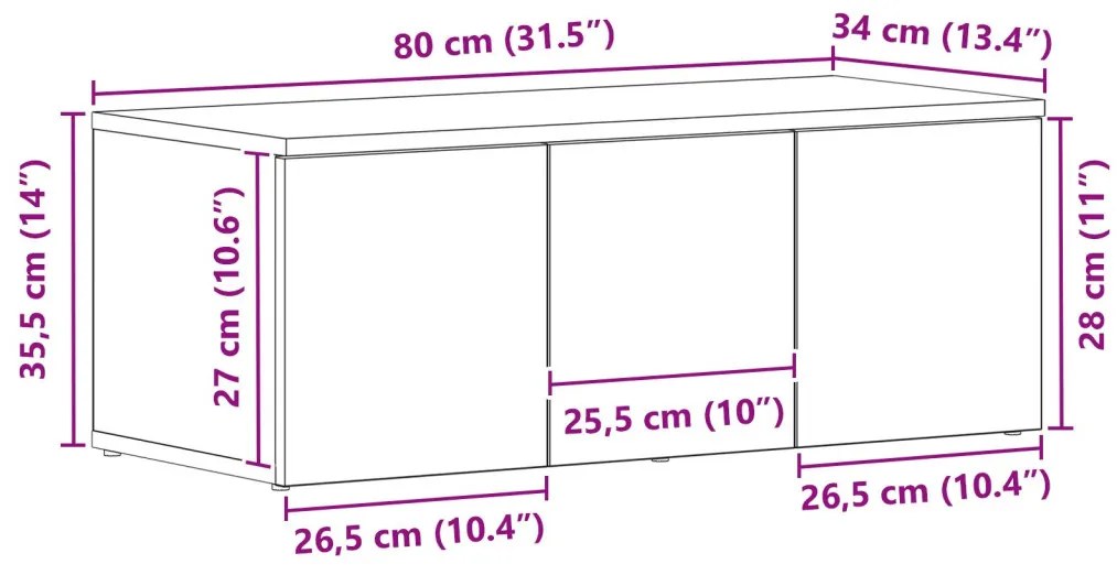 TV szekrény Fekete Tölgy 80x34x30 cm Mérnöki Fa